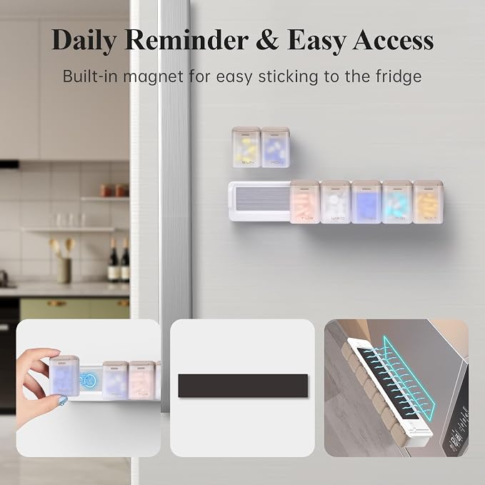 Weekly Pill Organizer Magnetic, Removable Pill Box 7 Day 1 Time a Day, Large - Image 2