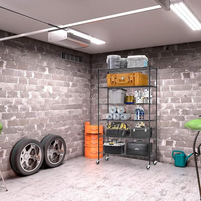 FDW 48"L×18"W×82"H Wire Shelving Unit Storage Cart Metal Shelf Rolling Utility - Image 2