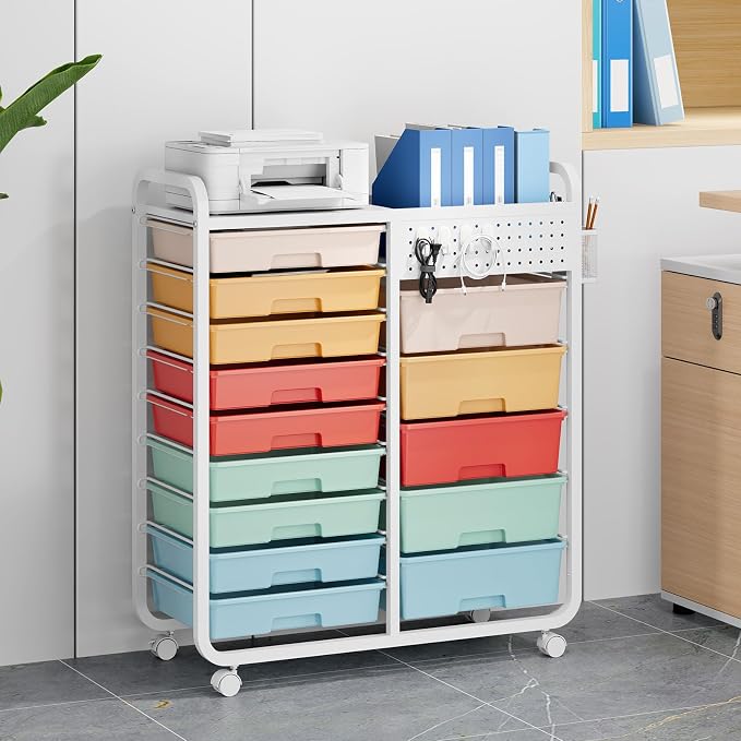 Rolling Storage Cart with 14 Drawers, Storage Organizer Cart with Tabletop and - Image 8
