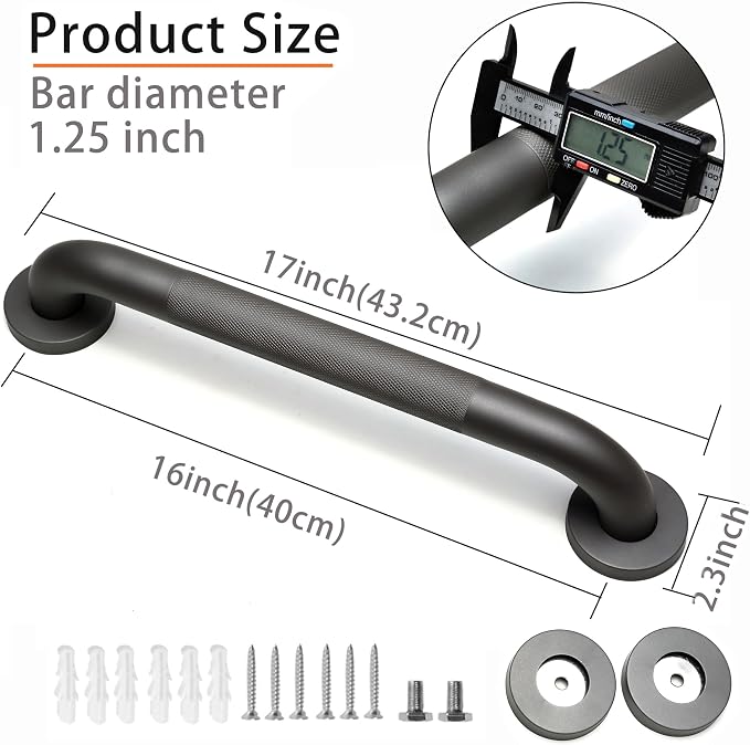Shower Grab Bar, 2 Pack 16 Inch Gray Bathroom Grab Bar, 1.25" Diameter 304 - Image 2