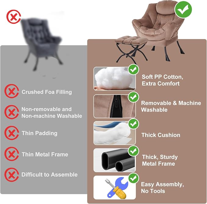 Lazy Chair with Ottoman, Modern Chair with Folding Footrest, Lounge Accent Chair - Image 9