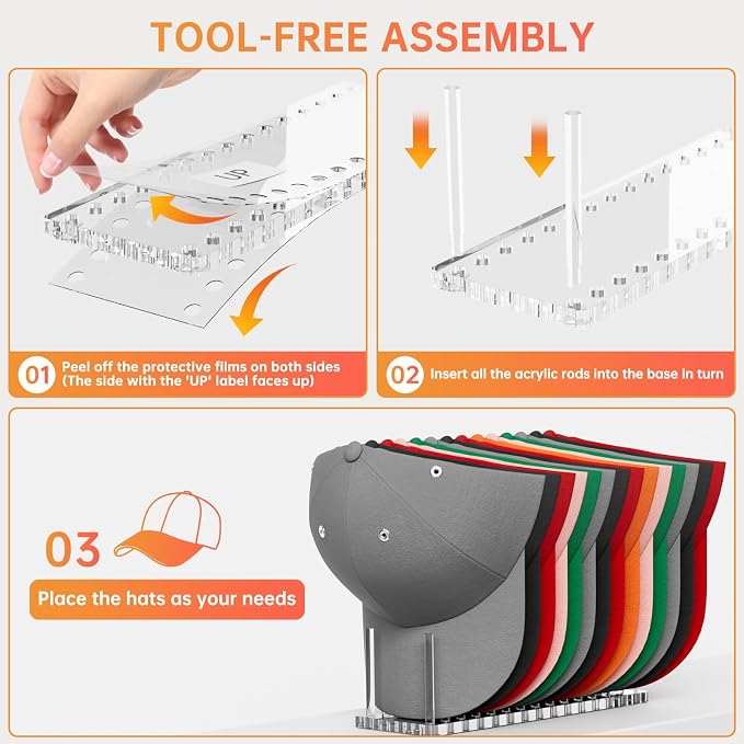 Kadolina Hat Organizer for Baseball Caps, Acrylic Hat Rack for 12 Baseball Caps - Image 2