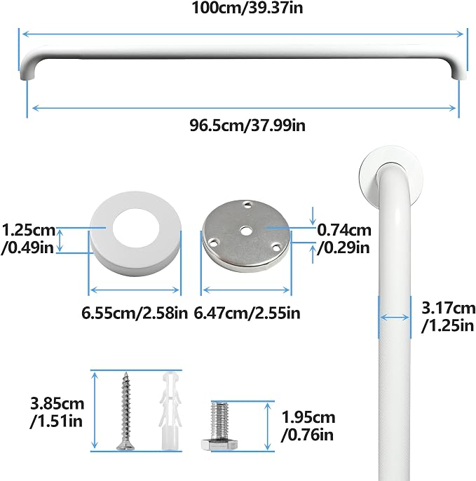 Shower Grab Bar, 2 Pack 39.4 Inch White Bathroom Grab Bar, 1.25" Diameter 304 - Image 2