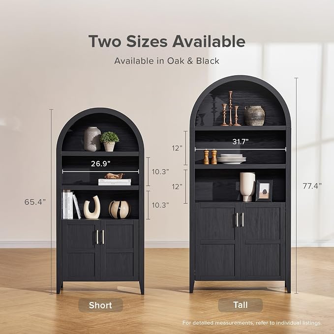 mopio Lauren 77.4" Tall Arched Cabinet, 5-Tier Arched Bookcase - Image 5
