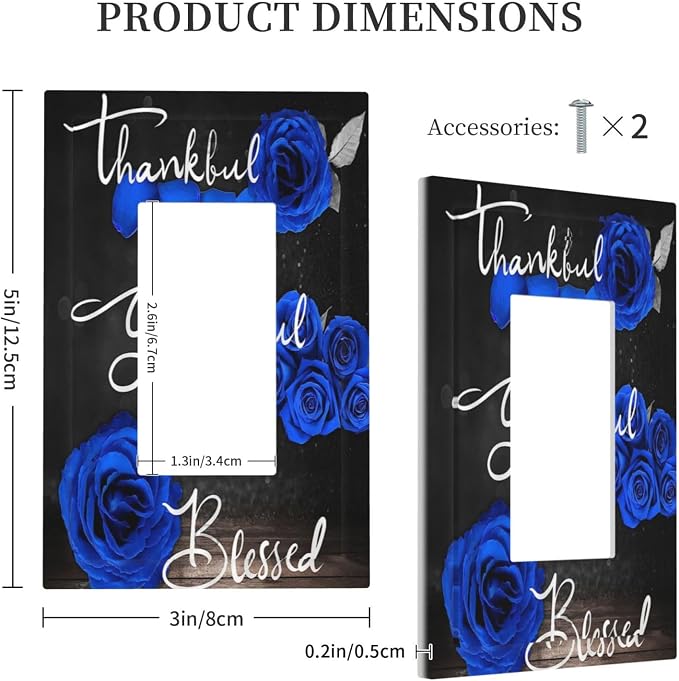 Outlet Covers Blue Rose Thankful Grateful Blessed 1 Gang Wall Plate Single - Image 5
