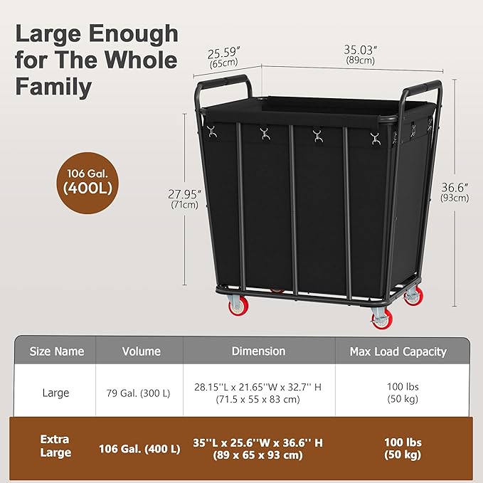 Hoctieon Large Laundry Cart - Field & Grace