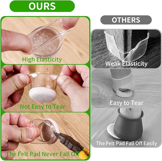 24PCS Clear Chair Leg Floor Protectors, Round Felt Furniture Pads - Image 8