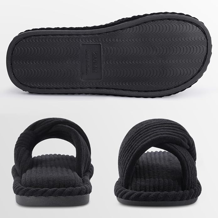 Evshine Fall House Slippers for Women Corduroy Cross Bow Indoor Slippers Open - Image 5