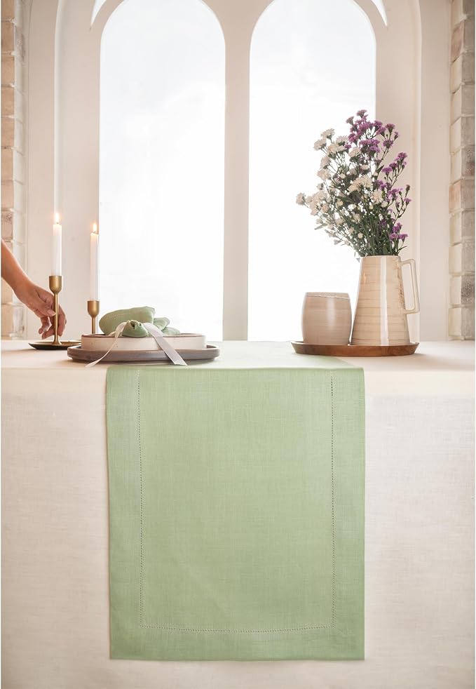 D'Moksha Homes Linen Sage Green Table Runner 48 Inches - Image 2