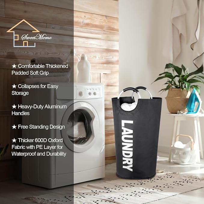 Laundry Basket 2 Pack Collapsible, Freestanding Clothes Hamper Bag - Image 3