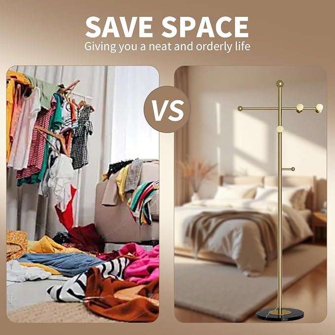 Modern Metal Coat Rack Stand, Heavy Duty T-shaped Coat Rack Freestanding - Image 7