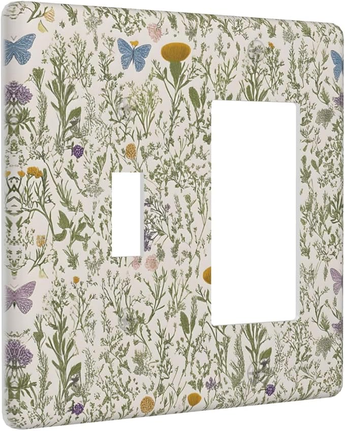 Floral Vintage Garden Plants Herbs Flower Botanical Outlet Covers 2 Gang Combin - Image 2