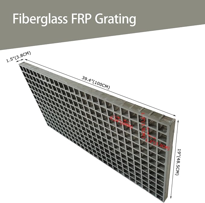 3.3ft*1.6ft Fiberglass Grating 1.5'' Thickness Gray Car Wash Grille Rectangle - Image 2
