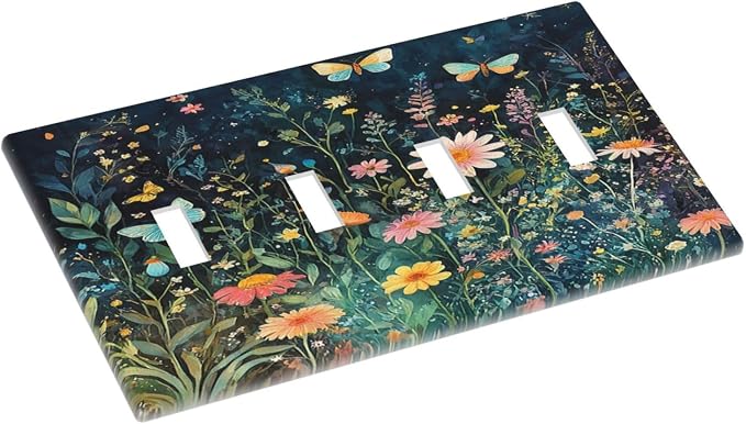Light Switch Covers Boho Vintage Floral Flower Butterfly Quad Toggle Electrical - Image 3