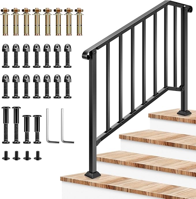 VIVOSUN Outdoor Handrail, 4 Step Stair Handrail, Wrought Mattle Iron Stair by VIVOSUN