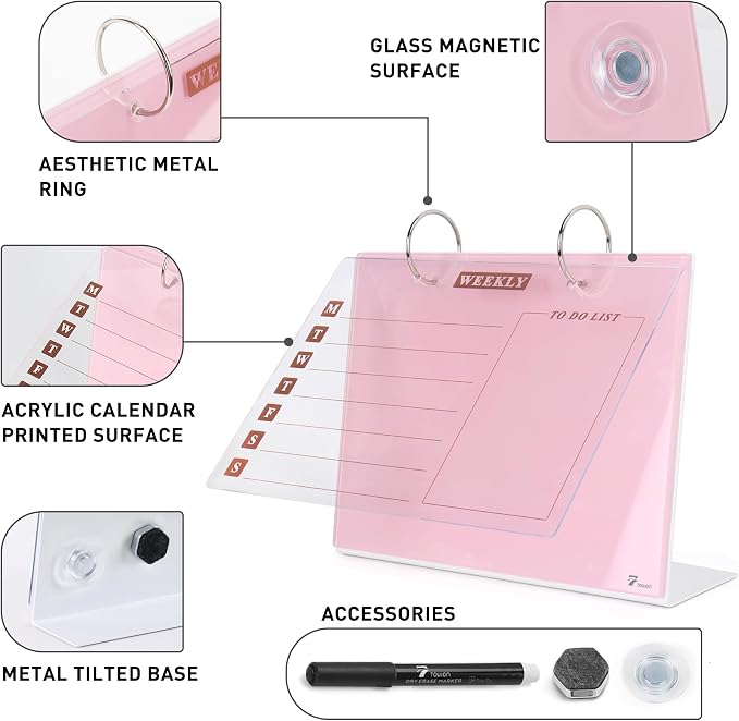 Desktop Glass Dry Erase & Acrylic Aesthetic Desk Calendar Weekly to-do List - Image 4