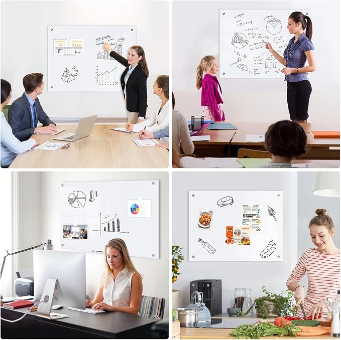 Magnetic Glass Whiteboard, Large Frameless White Board - Image 8