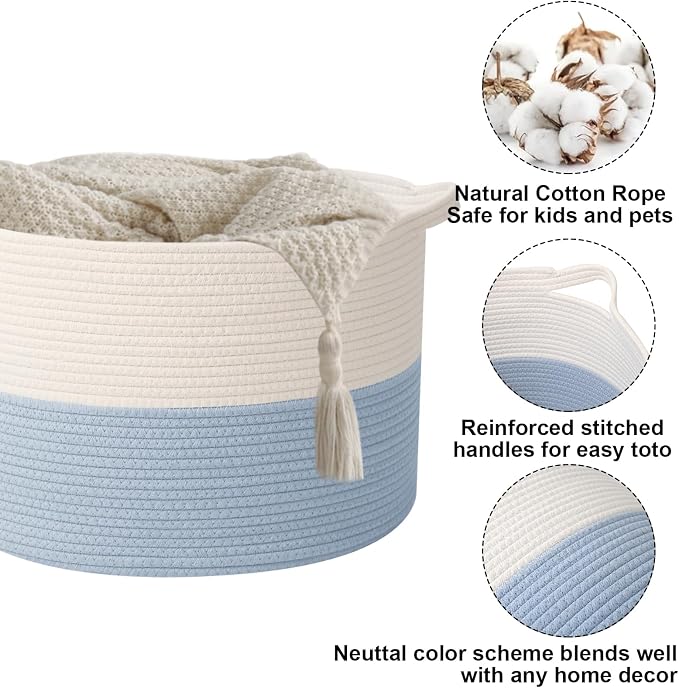 Large Storage Basket with Handle, 23.6" x 23.6" x 15.7" Blanket Basket Storage - Image 3
