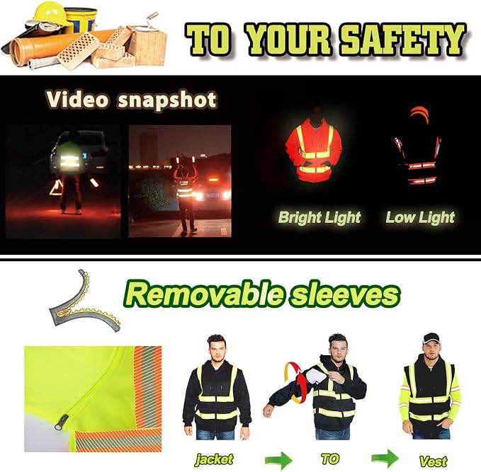YOWESHOP High Visibility Reflective Safety Hoodie Jacket - Image 2