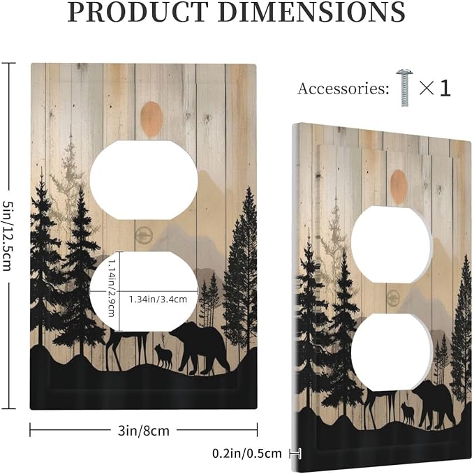 Outlet Covers Wood Board Wildlife Cute Bear Deer Forest Rustic 1 Gang Duplex - Image 5