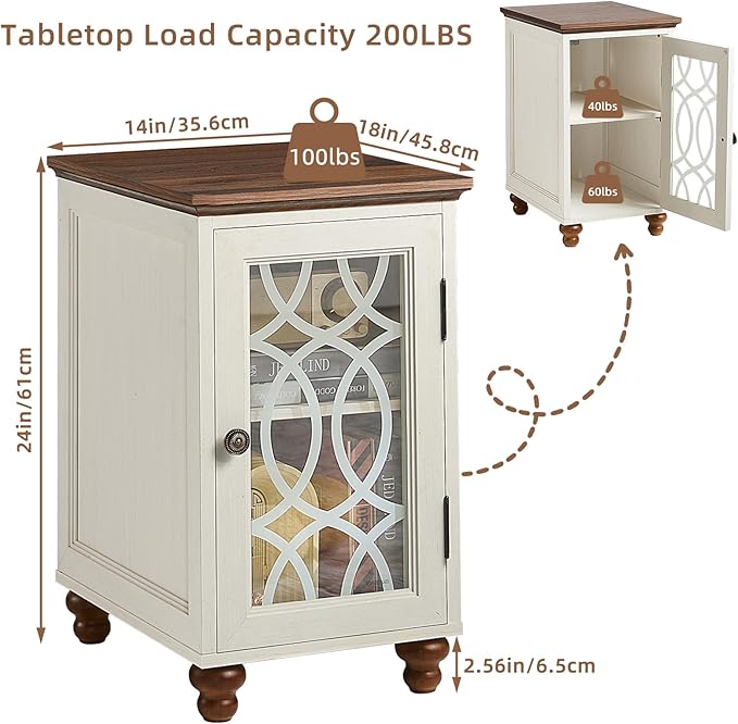 Narrow Side Table with Glass Door, 18 x 14'' Night Stand with Adjustable Shelf - Image 2