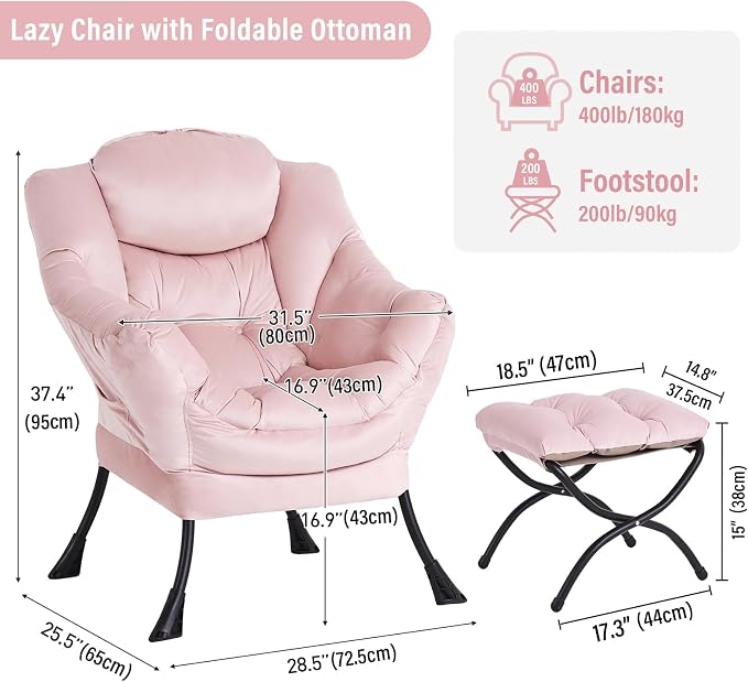 Lazy Chair with Ottoman, Modern Chair with Folding Footrest, Lounge Accent Chair - Image 2