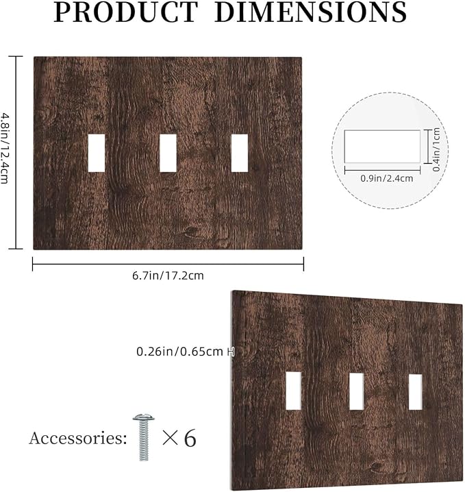 Decorative Switch Plates Rustic Dark Brown Wood Grain 3 Gang Wall Plate Triple - Image 5