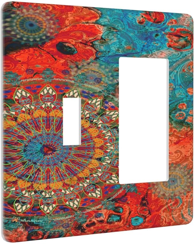 Abstract Ombre Colorful Indian Mandala 2 Gang Light Switch Covers Single Toggle - Image 2