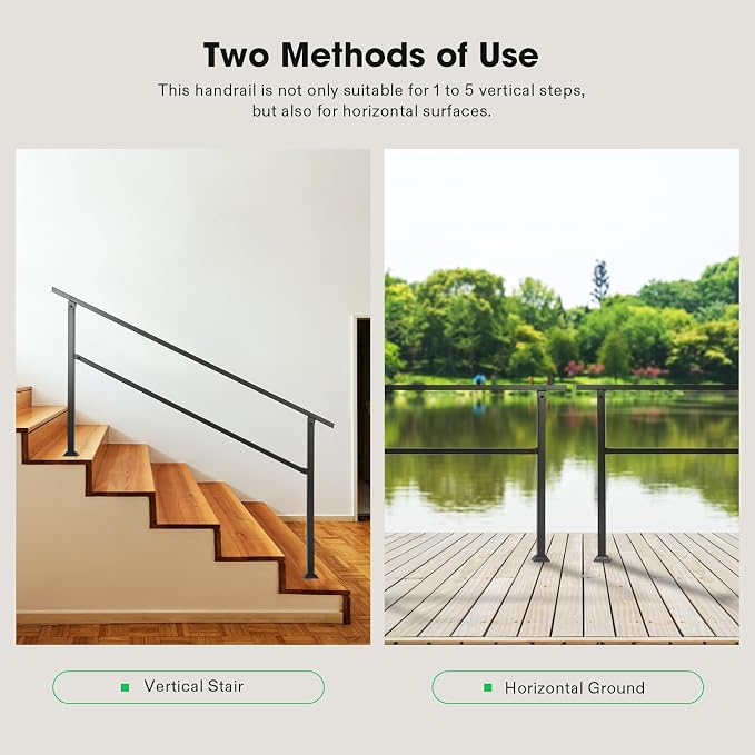 VIVOSUN Outdoor Handrail, 5 Step Stair Handrai, Wrought Mattle Iron Handrail - Image 7