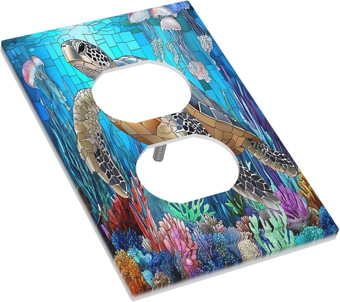 Outlet Covers Nautical Sea Turtle Coral Jellyfish 1 Gang Duplex Light Switch - Image 3