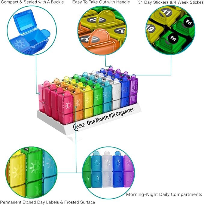 Monthly Pill Organizer, CAidRE 30 Day Pill Organizer 2 Times a Day, One Month - Image 4