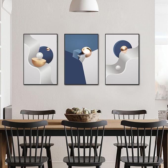 QKF Large Blue Geometry Abstract Wall Art Bright Canvas Decorative Painting Now - Image 7