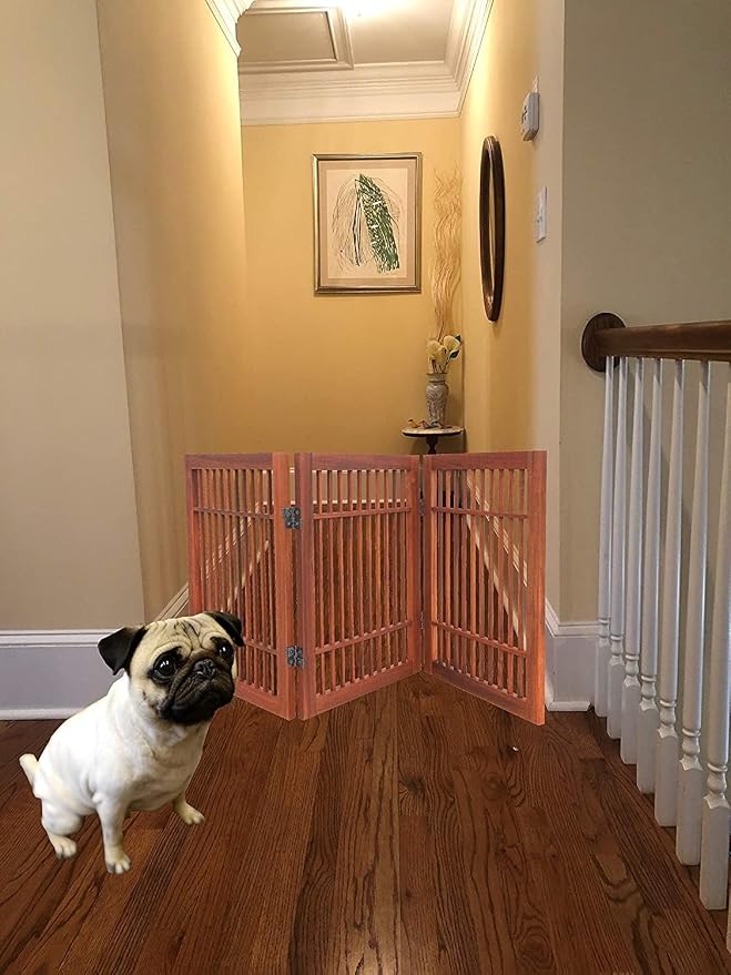 Pet Dog Gate Strong and Durable Freestanding Folding Acacia Hardwood Portable - Image 4