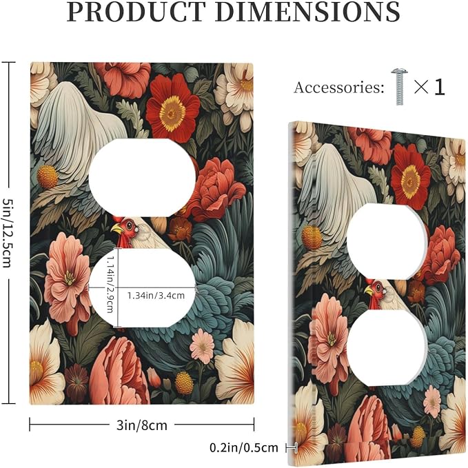 Outlet Covers Rooster Flowers Red White Chicken Floral 1 Gang Duplex Wall Plate - Image 5