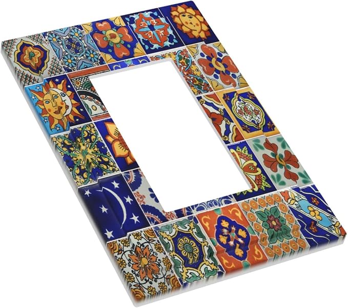 Decorative Outlet Covers Mid Century Talavera Shaped Tiles 1 Gang Single Rocker - Image 3
