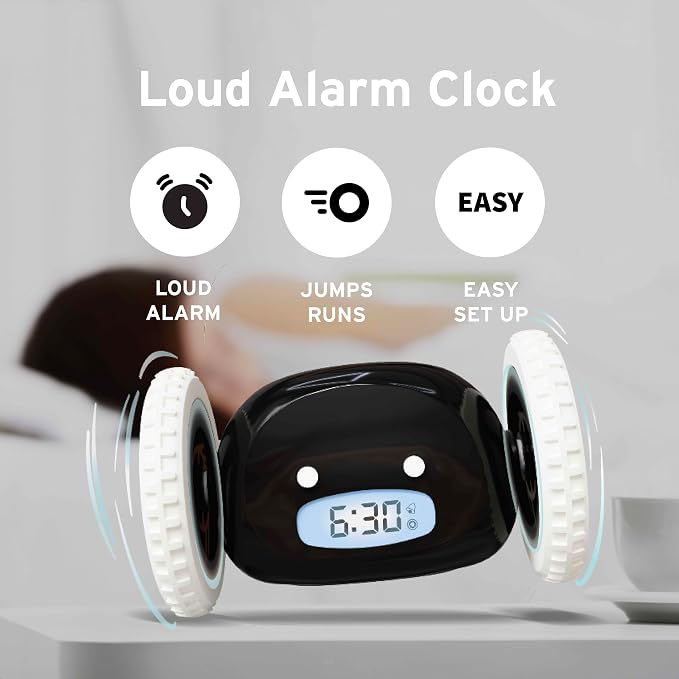 CLOCKY Extra Loud Alarm Clock for Heavy Sleepers on Wheels Rolls Runs Away - Image 2