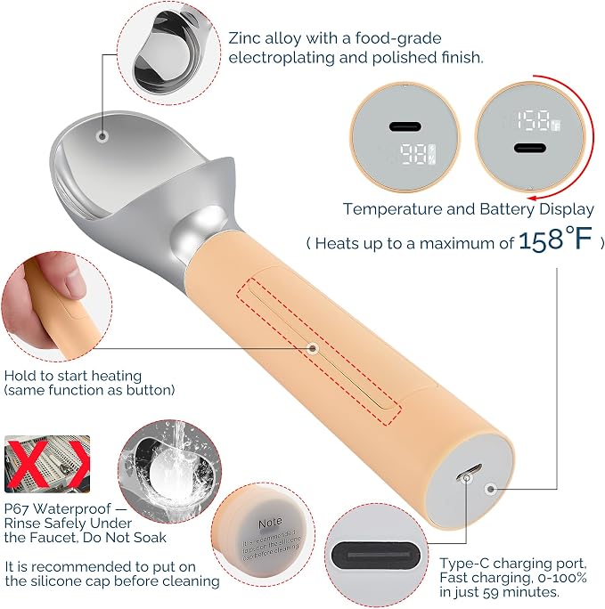 Heated Ice Cream Scoop Rechargeable, Electric Warming Ice Cream Scooper - Image 3