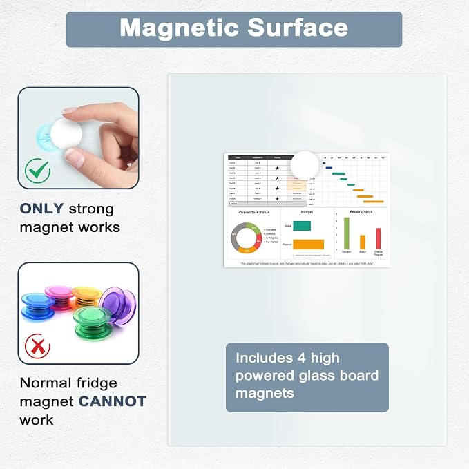 Magnetic Glass Whiteboard for Wall, Large Frameless White Board for Home and - Image 4