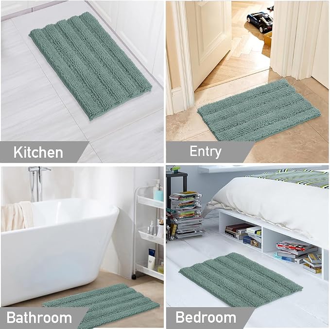 Turquoize Chenille Bathroom Rugs Set Non-Slip Bath Mats - Image 6