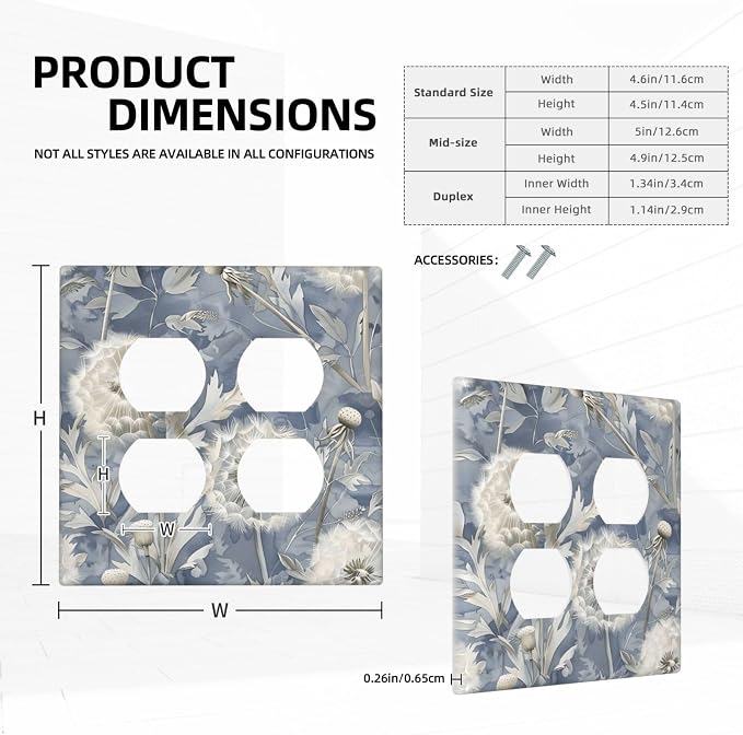 Blue Dandelion Vintage Floral Boho Flower Outlet Covers 2 Gang Double Duplex - Image 5