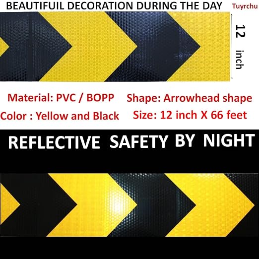Yellow and Black Reflective Tape 12 inch Wide, Outdoor Waterproof Hazard - Image 3
