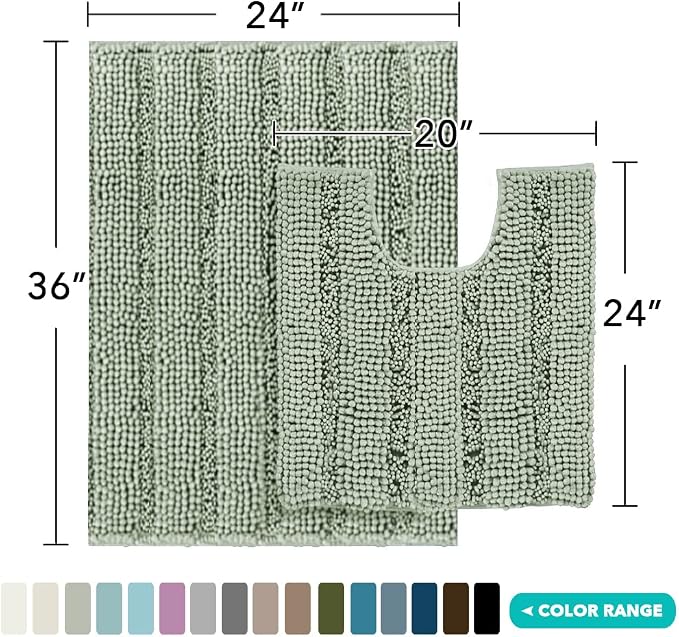 Turquoize Chenille Bathroom Rugs Set Non-Slip Bath Mats - Image 2
