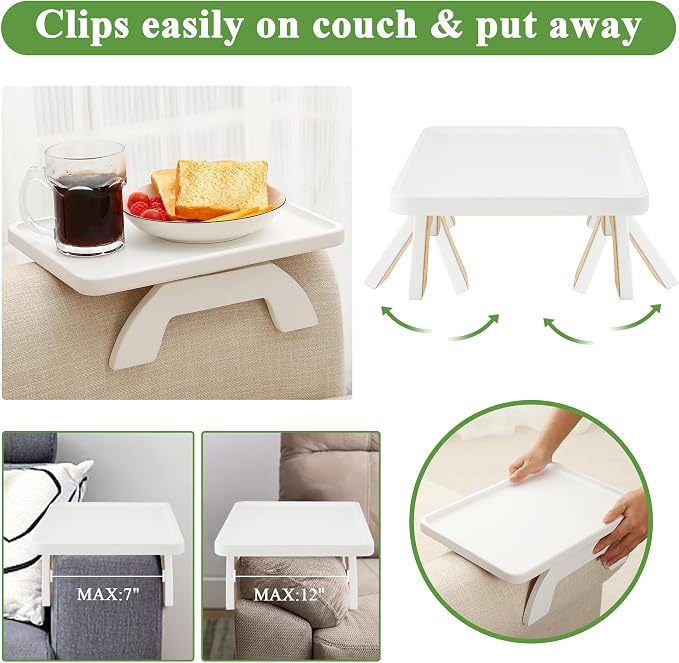 SINWANT Couch Arm Table, Bamboo Couch Arm Tray Clip on Sofa Armrest, Chair Side - Image 6