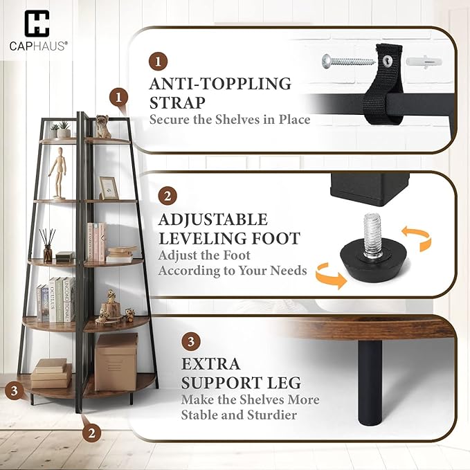 CAPHAUS Tall Corner Shelf Stand, 5-Tier Display Shelves, Ladder Corner Wood - Image 5