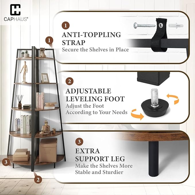 CAPHAUS Tall Corner Shelf Stand, 6-Tier Display Shelves, Ladder Corner Wood - Image 5