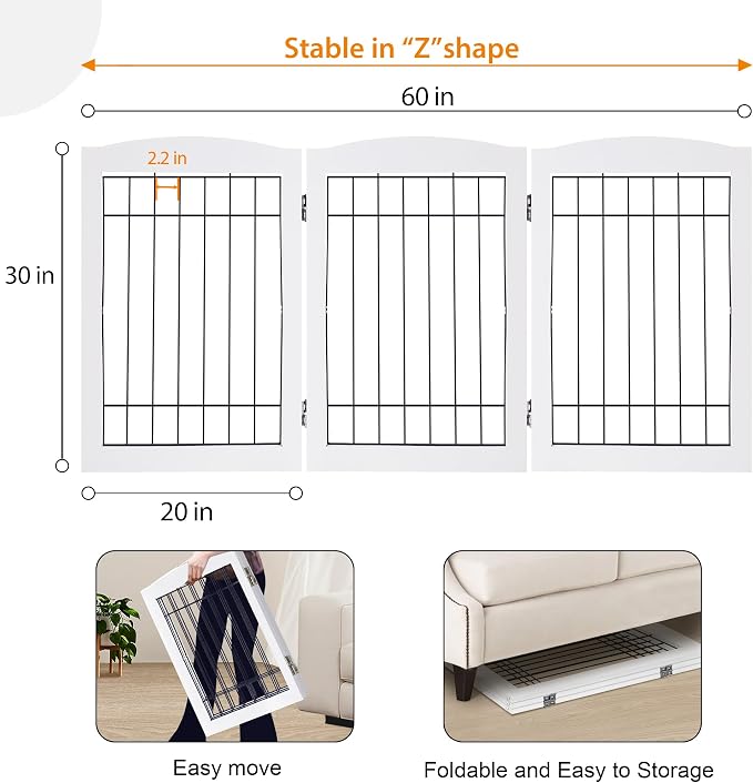 LZRS 3-Panel Freestanding Adjustable Wooden Dog Gate—30" Tall Foldable Pet - Image 5
