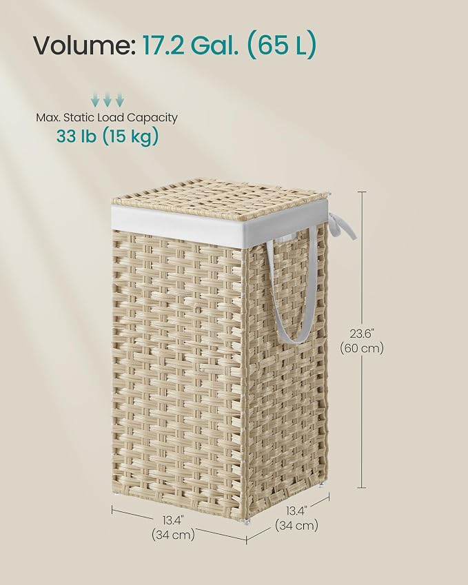 SONGMICS Laundry Hamper with Lid, 17.2 Gallon Synthetic Rattan Clothes Laundry - Image 6