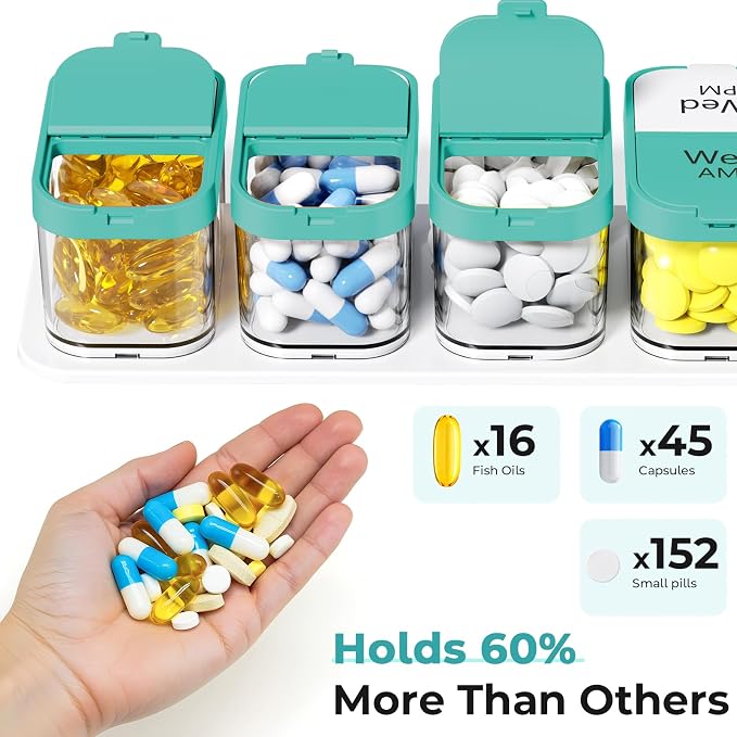 Odaro Extra Large Weekly Pill Organizer 2 Times A Day, Pill Box 7 Day Am Pm to - Image 2