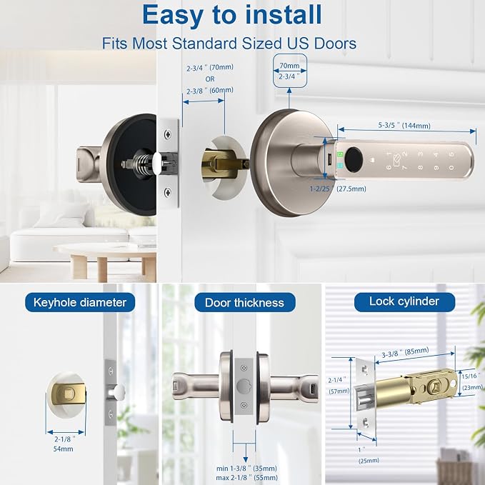 Fingerprint Door Lock, Fingerprint Door Knob Biometric Door Lock Smart Door Knob - Image 7