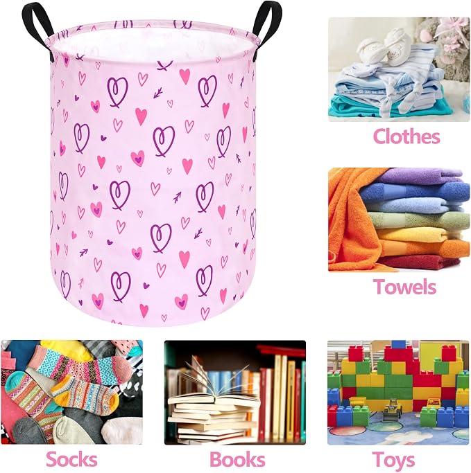 19.7" Round Pink Valentine's Day Laundry Clothes Hamper Laundry Basket - Image 4